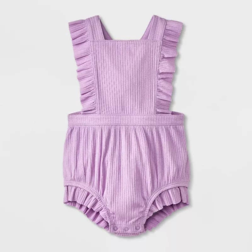 Cat & Jack Newborn Lilac Ruffled Ribbed Baby Romper